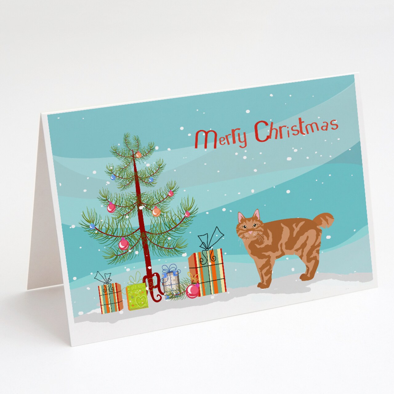 Caroline&#x27;s Treasures Kurilian Bobtail Cat Merry Christmas Greeting Cards and Envelopes Pack of 8